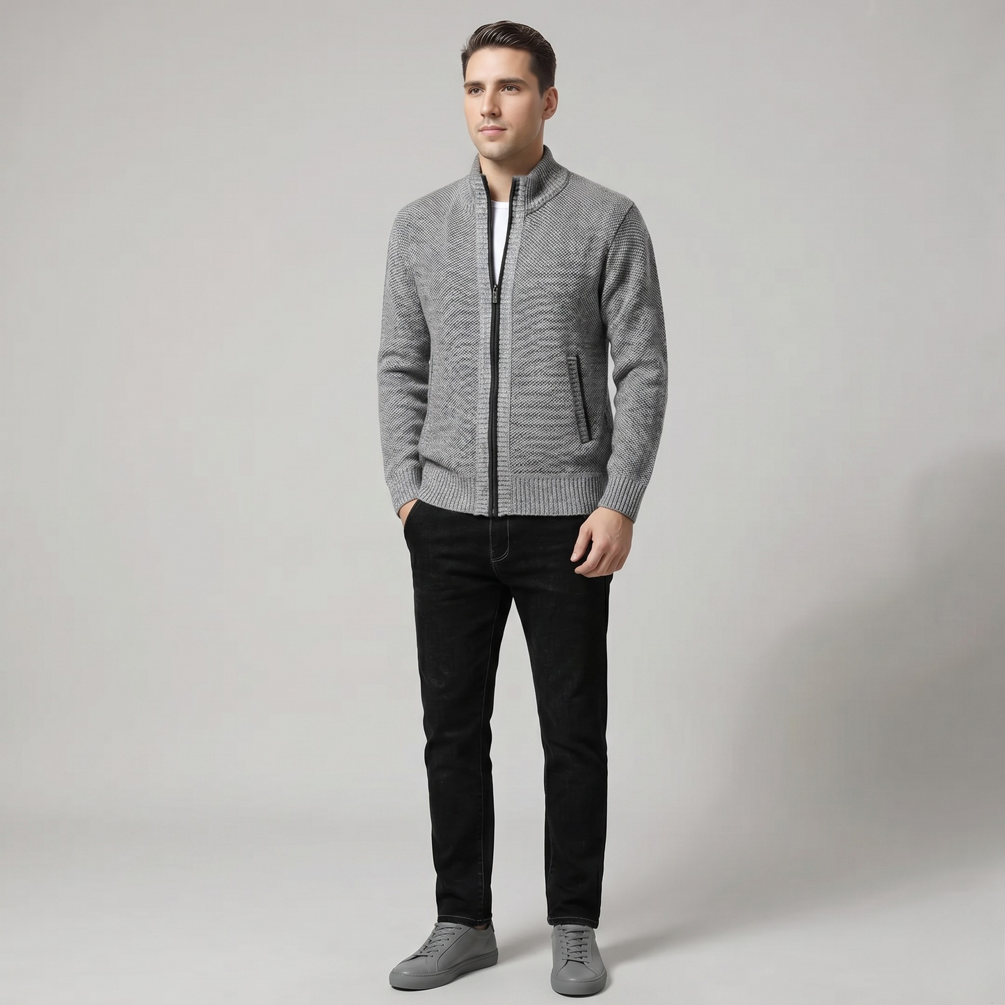 Vibonanza | Elegant Herenvest met Opstaande Kraag