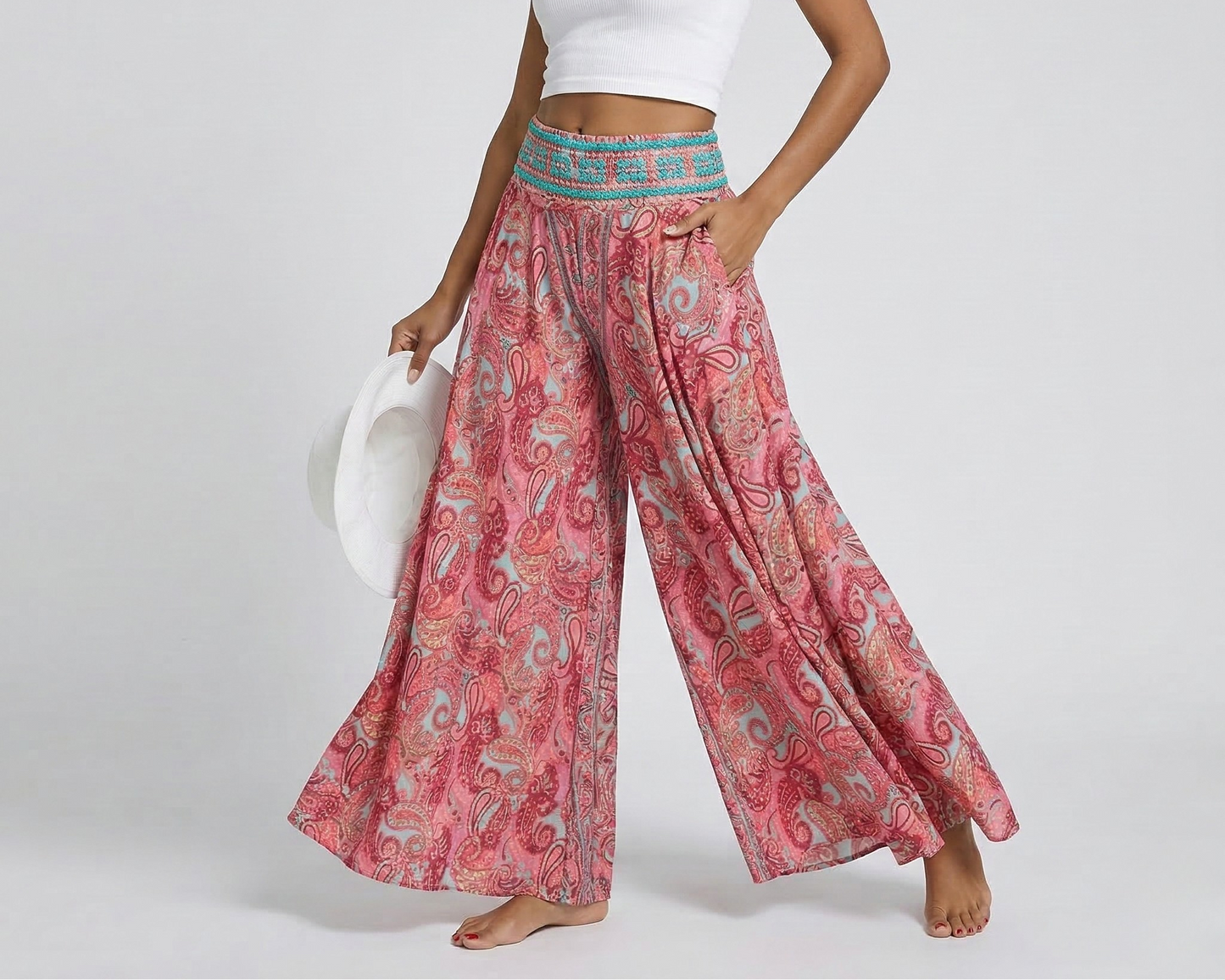 Vibonanza | Luchtige Palazzo Broek met Paisley Print