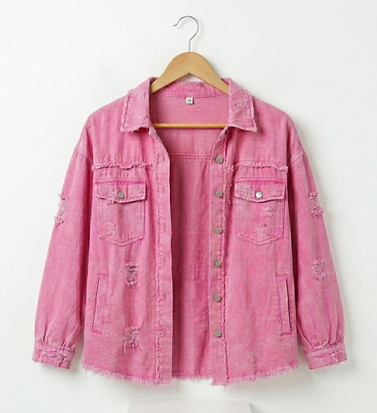 Vibonanza | Roze Denim Blouse Dames