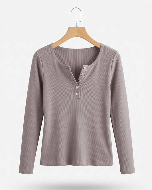 Vibonanza | Dames Henley T-shirt Lange Mouw