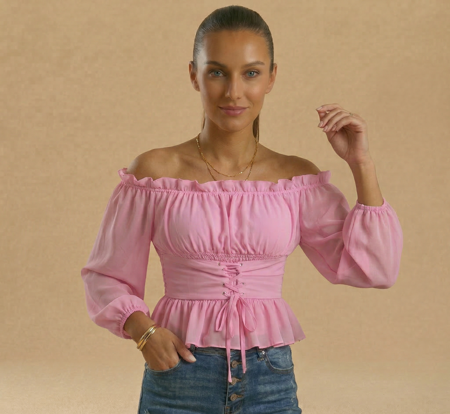Vibonanza | Dames Off-Shoulder Blouse met Lange Mouwen