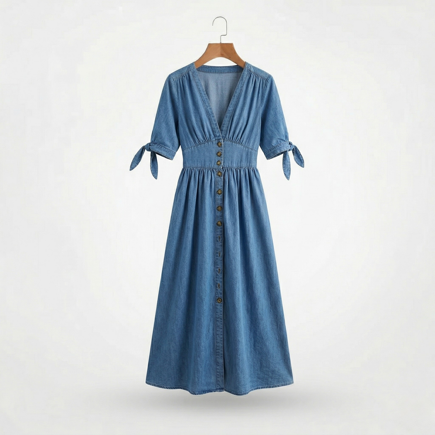 Vibonanza | Dames Denim Zomerjurk V-hals met Split