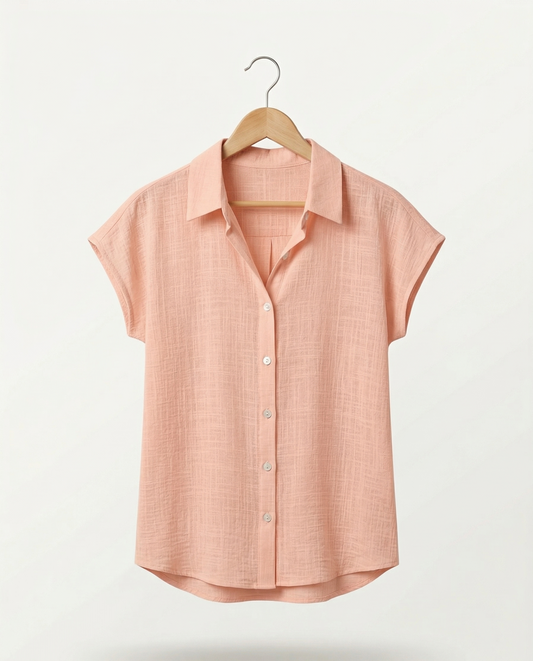 Vibonanza | Dames Blouse Korte Mouw Katoen Linnen