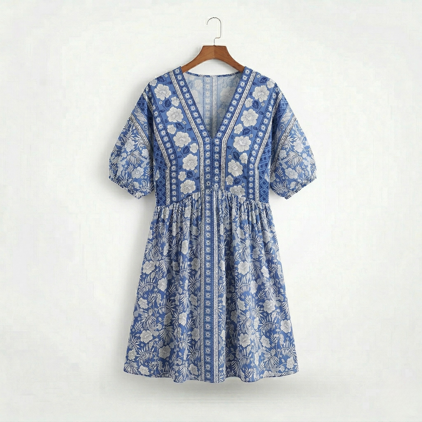 Vibonanza | Plus-Size Zomerjurk Bloemenprint Lichtblauw