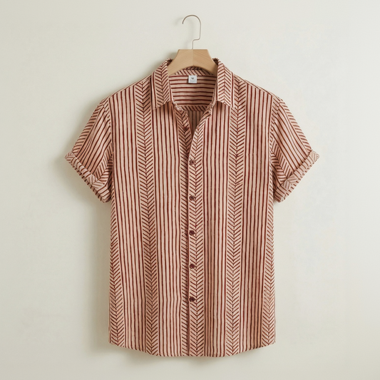 Vibonanza | Heren Zomerblouse Gestreept Korte Mouw