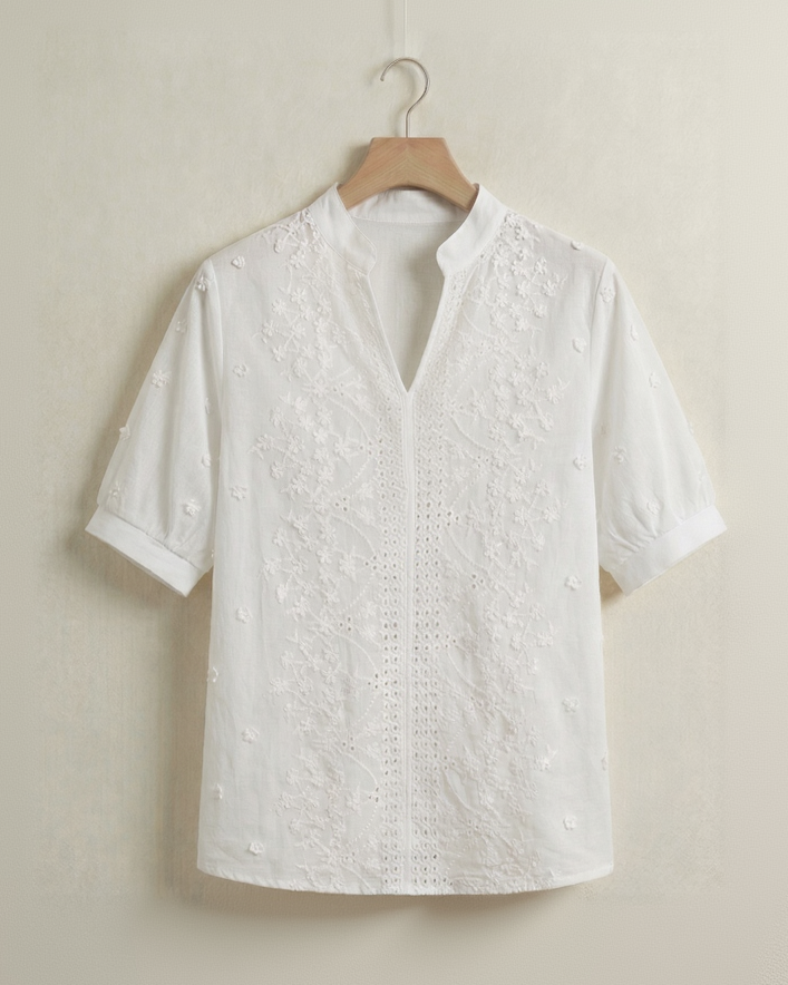Vibonanza | Elegante Damesblouse Korte Mouw V-hals