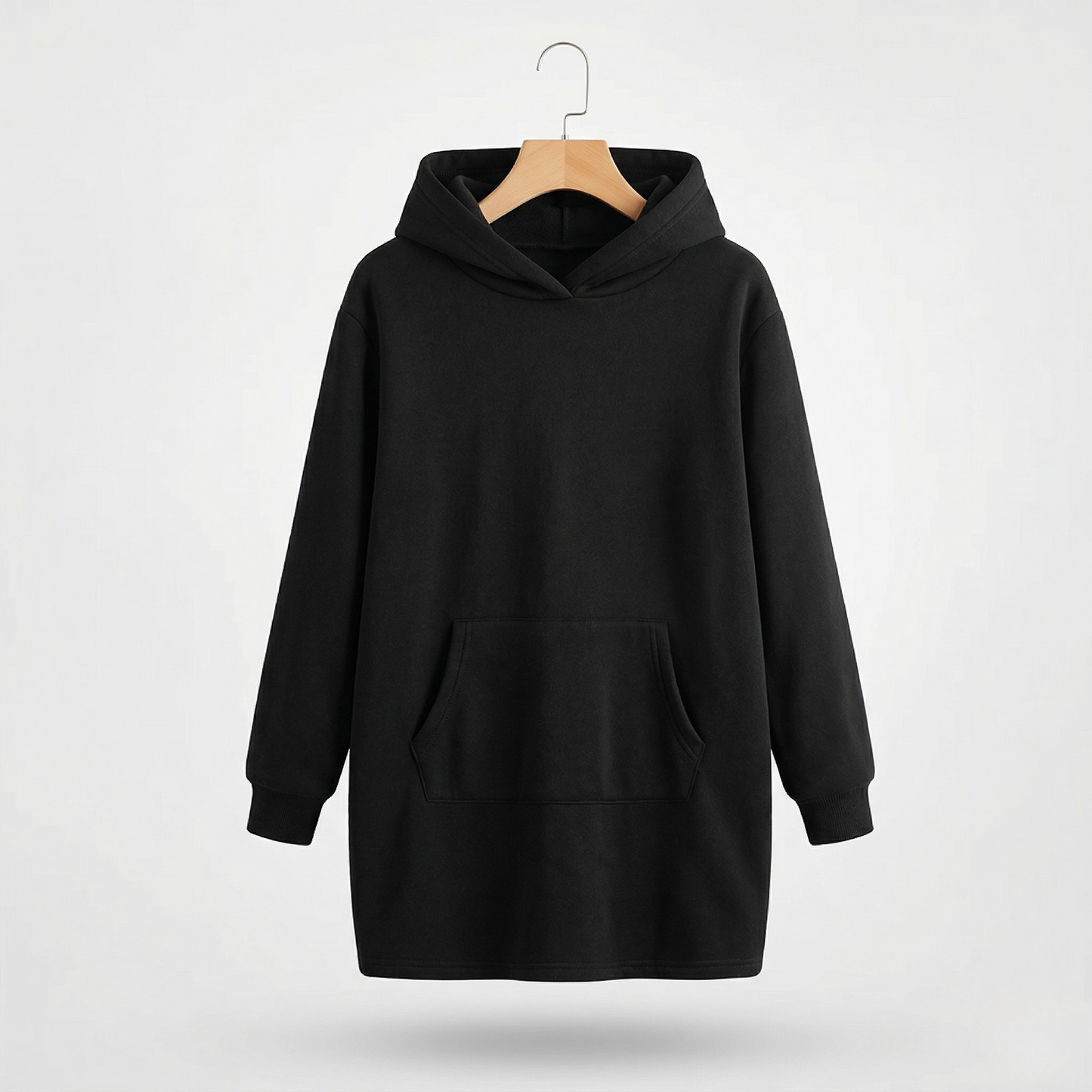 Vibonanza | Dames Zwarte Hoodie Jurk met Kangoeroezak