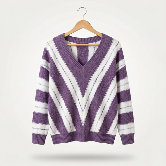 Vibonanza | Dames Colorblock Trui met V-hals
