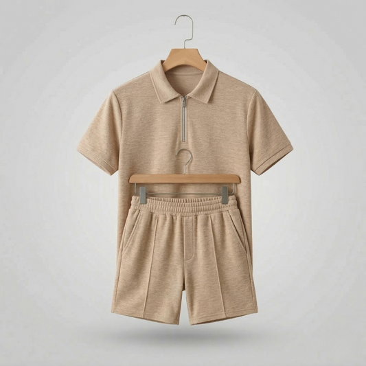 Vibonanza | Zomerse Heren Polo en Short Set in Beige