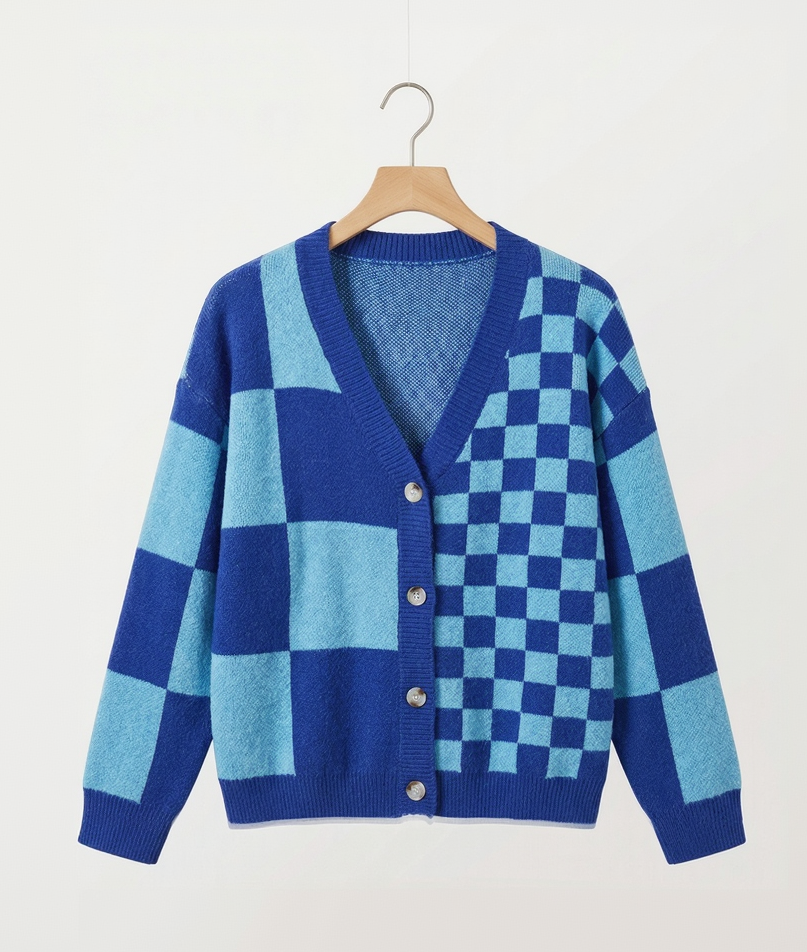 Vibonanza | Dames Blauwe Oversized Cardigan Met Knopen