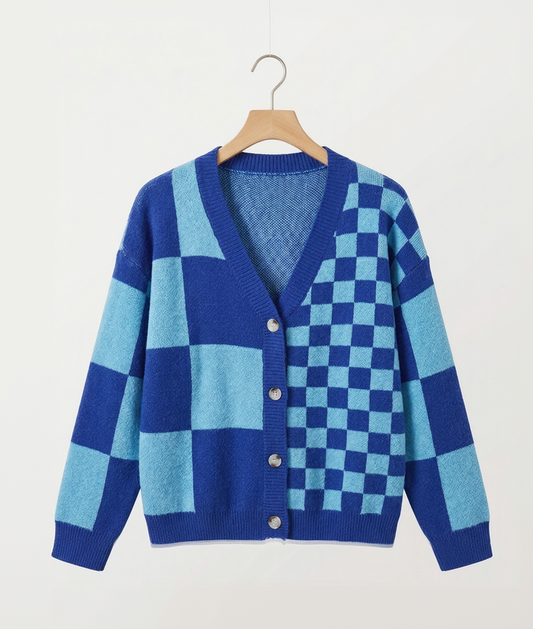 Vibonanza | Dames Blauwe Oversized Cardigan Met Knopen