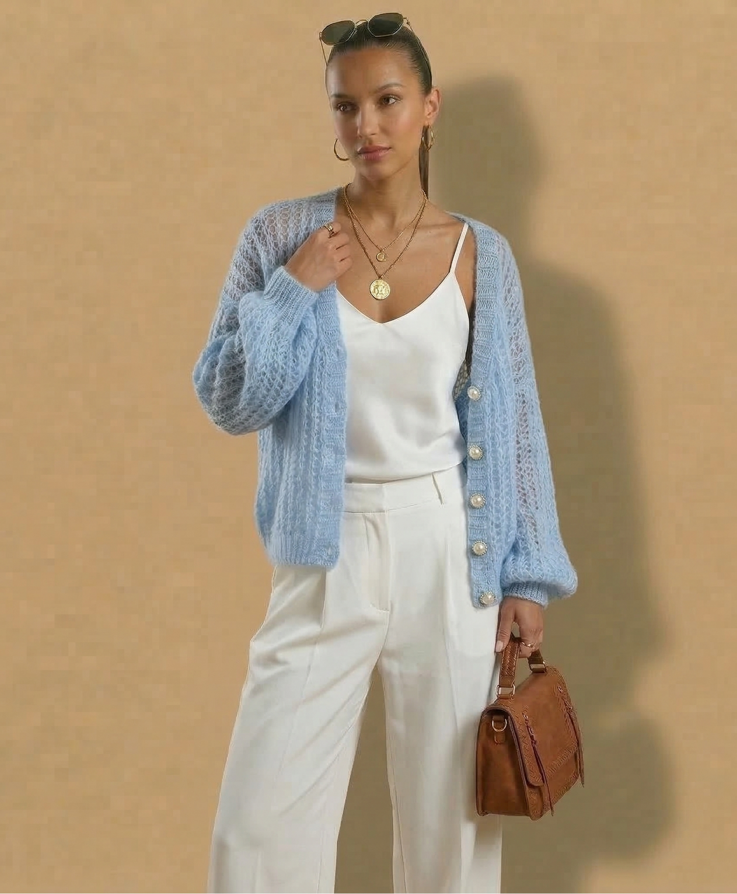 Vibonanza | Oversized V-hals Cardigan Lichtblauw