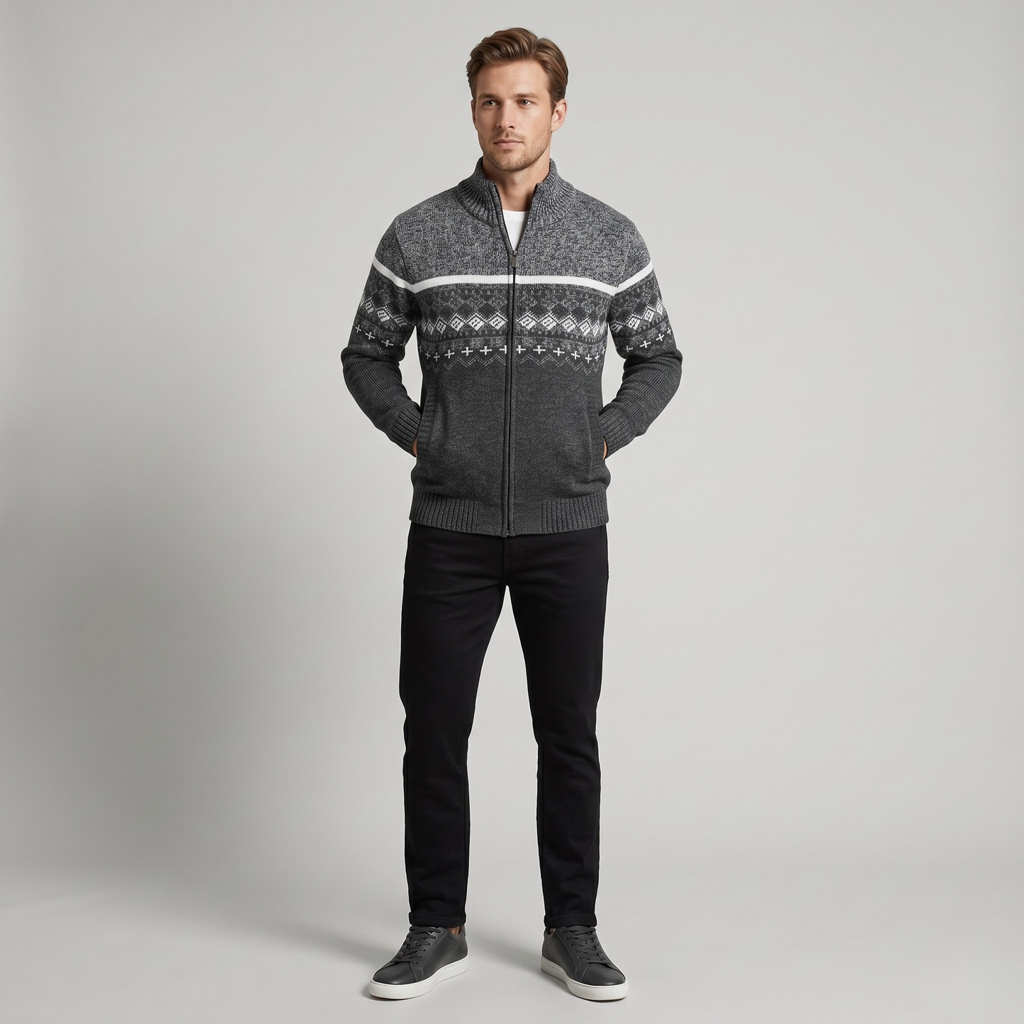 Vibonanza | Heren Vest Isolerend Denim Nordic Patroon