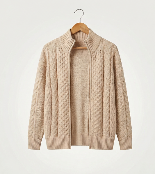 Vibonanza | Lang damesvest met rits in neutraal beige