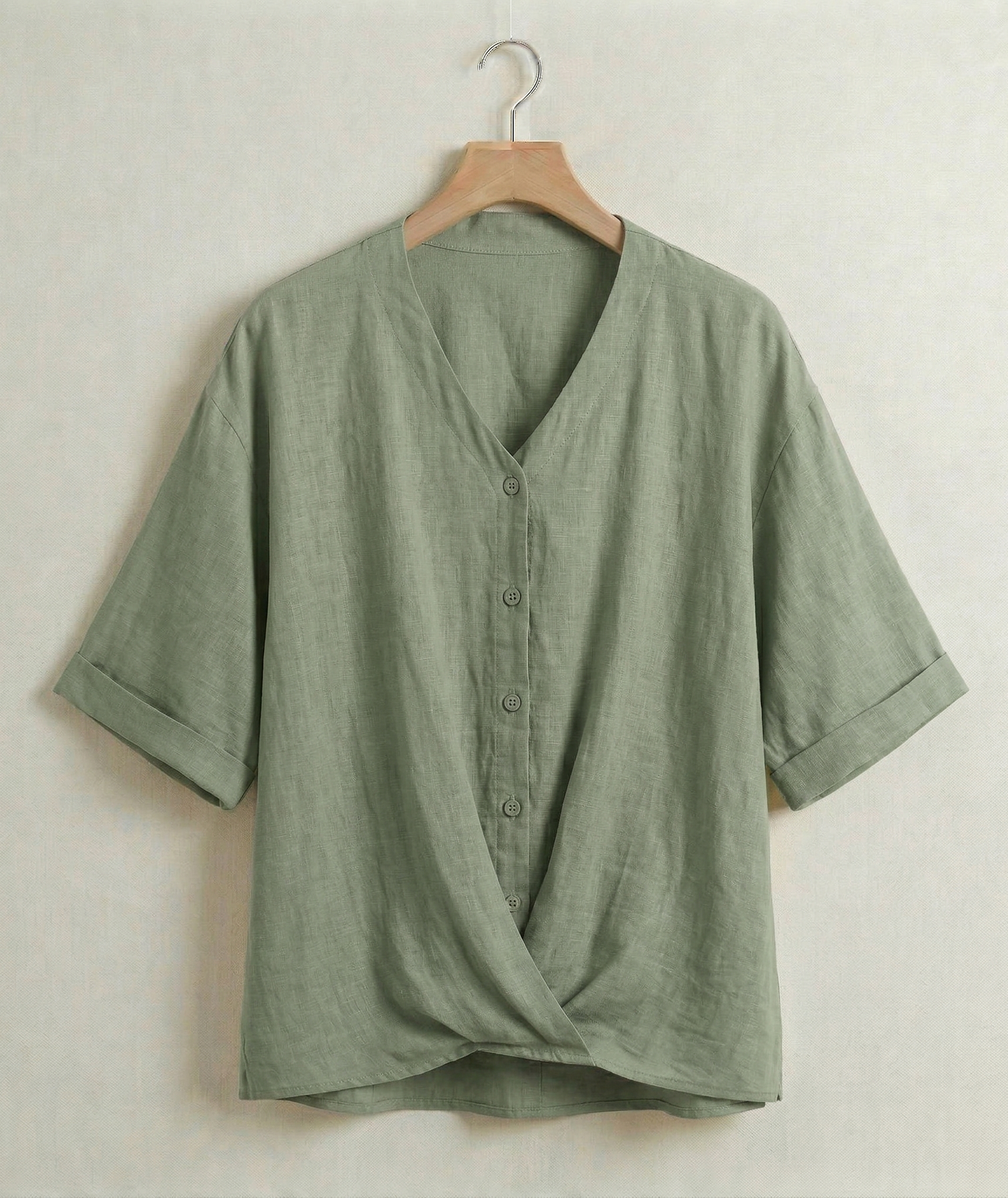 Vibonanza | Damesblouse Korte Mouw V-Hals Linnen Look