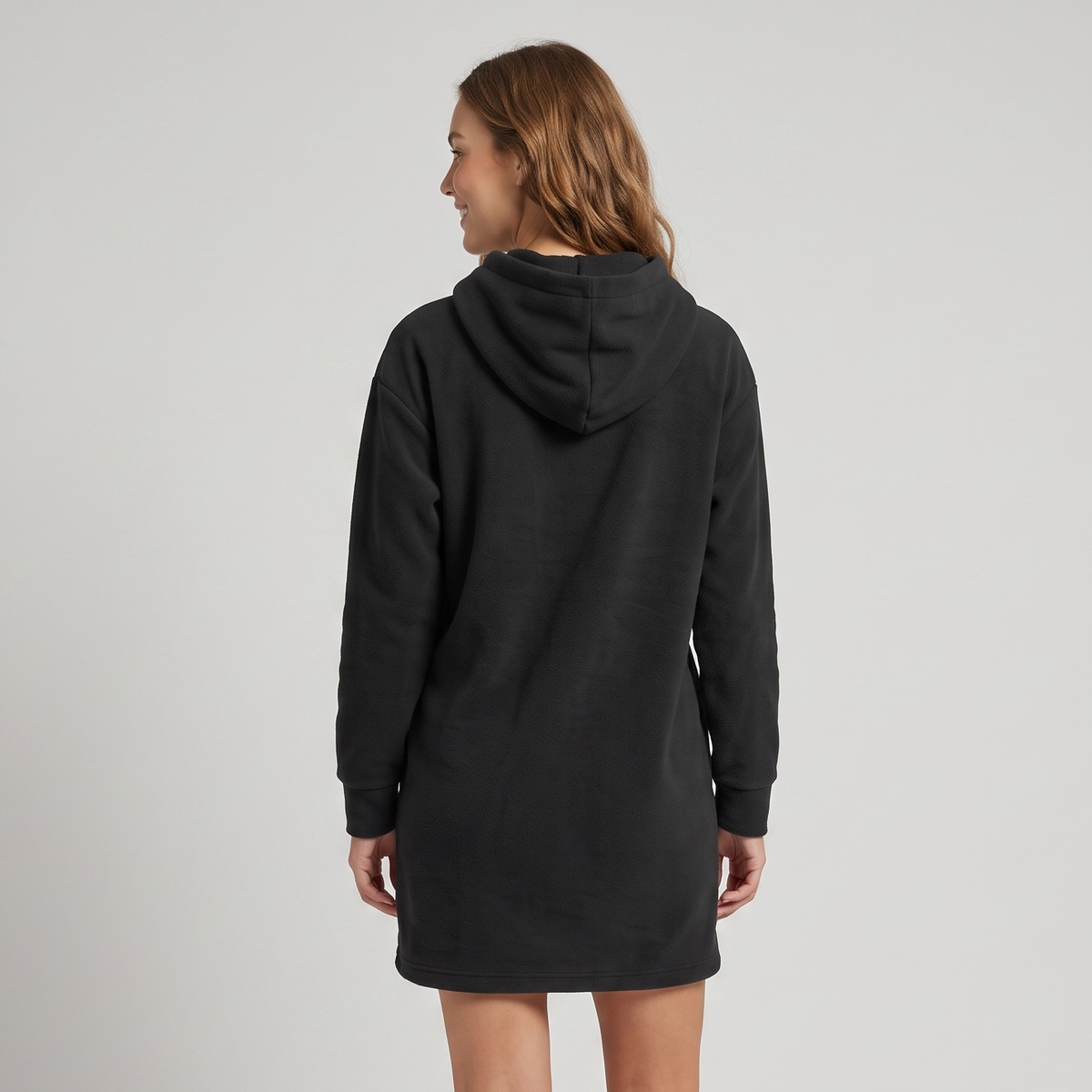 Vibonanza | Dames Zwarte Hoodie Jurk met Kangoeroezak