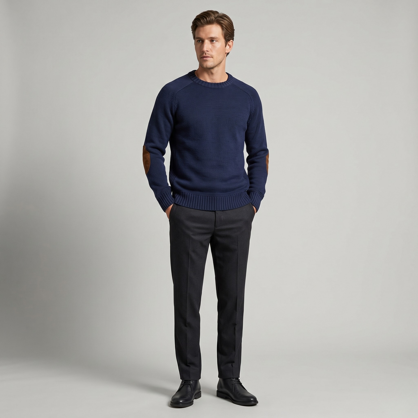 Vibonanza | Heren Wintertrui met Leren Elleboog Patches