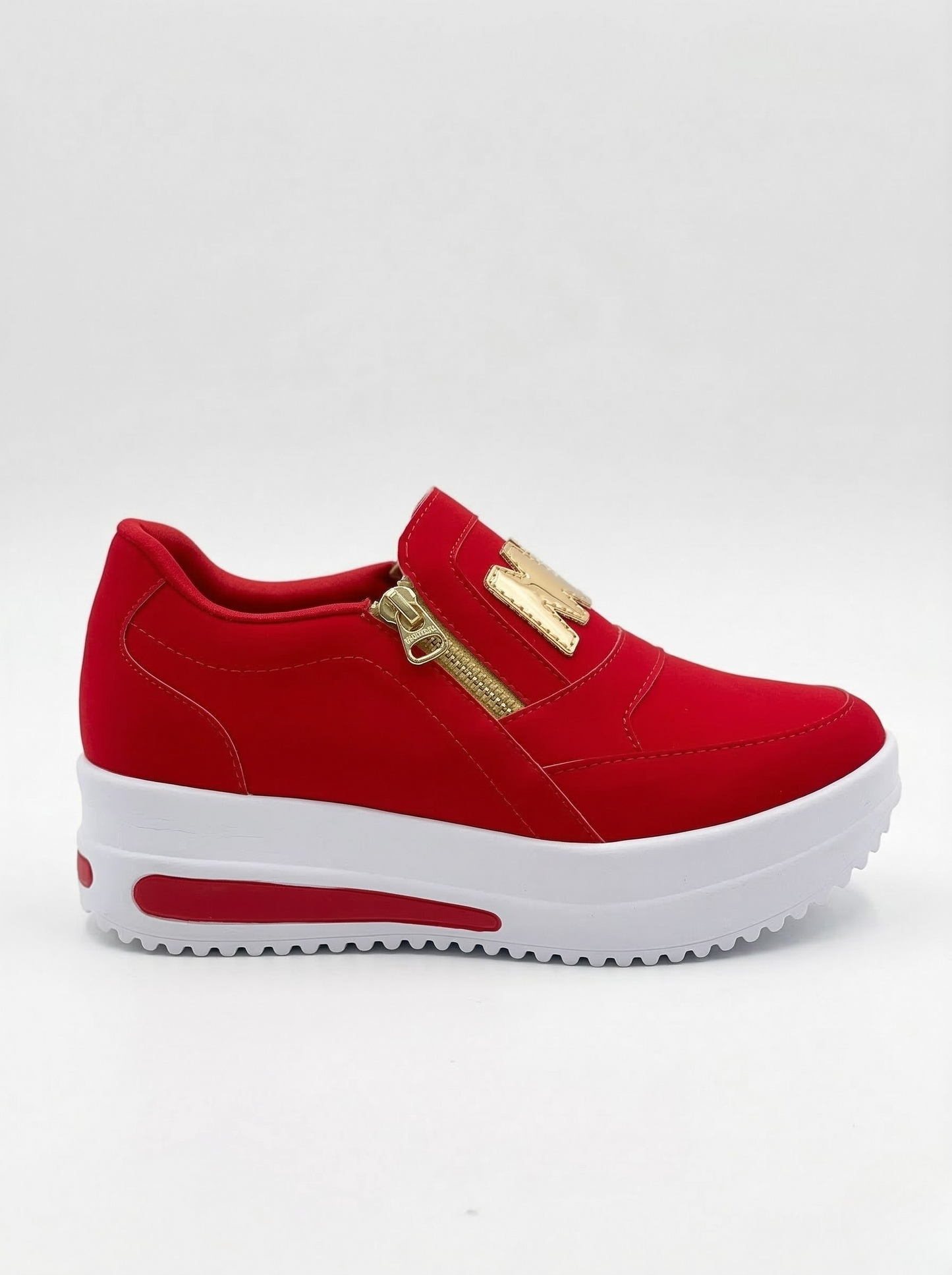 Vibonanza | Rode Orthopedische Sneakers met Gouden Rits