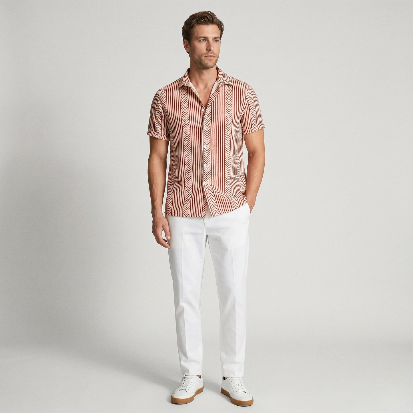 Vibonanza | Heren Zomerblouse Gestreept Korte Mouw
