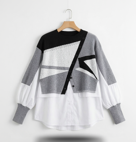 Vibonanza | Elegante Geometrische Dames Cardigan-Blouse