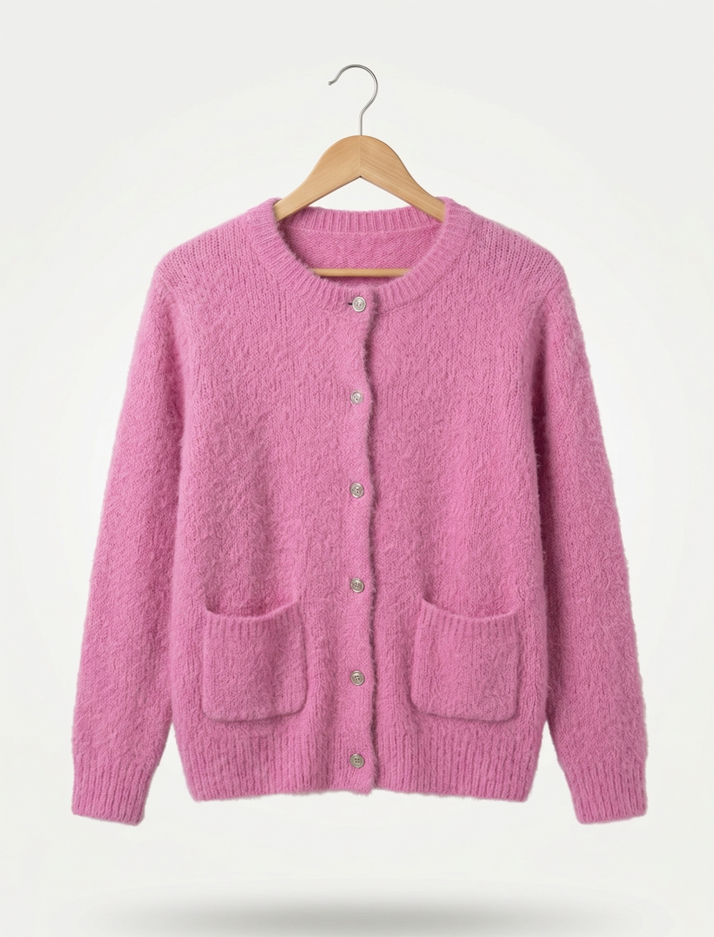 Vibonanza | Roze Cardigan met Knopen en Zakken