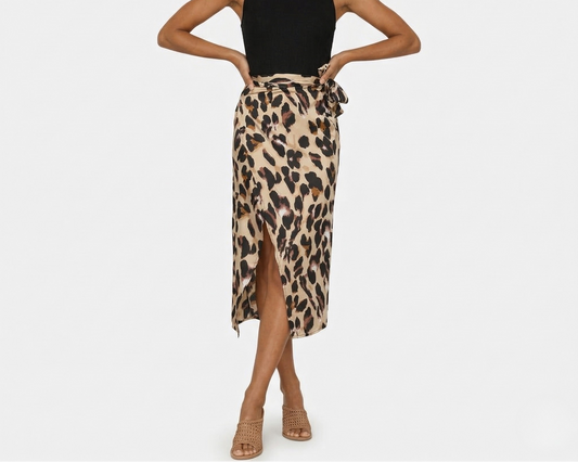 Vibonanza | Elegante Luipaardprint Midi Rok van Katoen