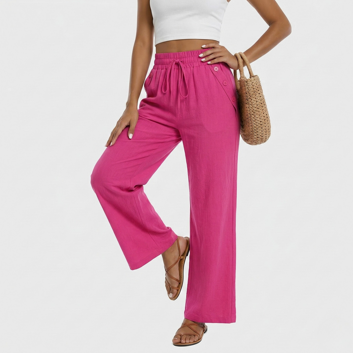 Vibonanza | Dames Zomerbroek Elastische Taille Brede Pijpen