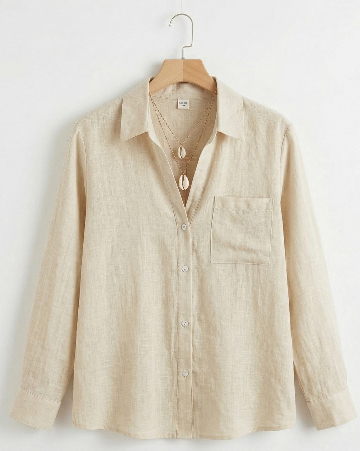 Vibonanza | Zomerse linnen damesblouse beige met klassieke kraag