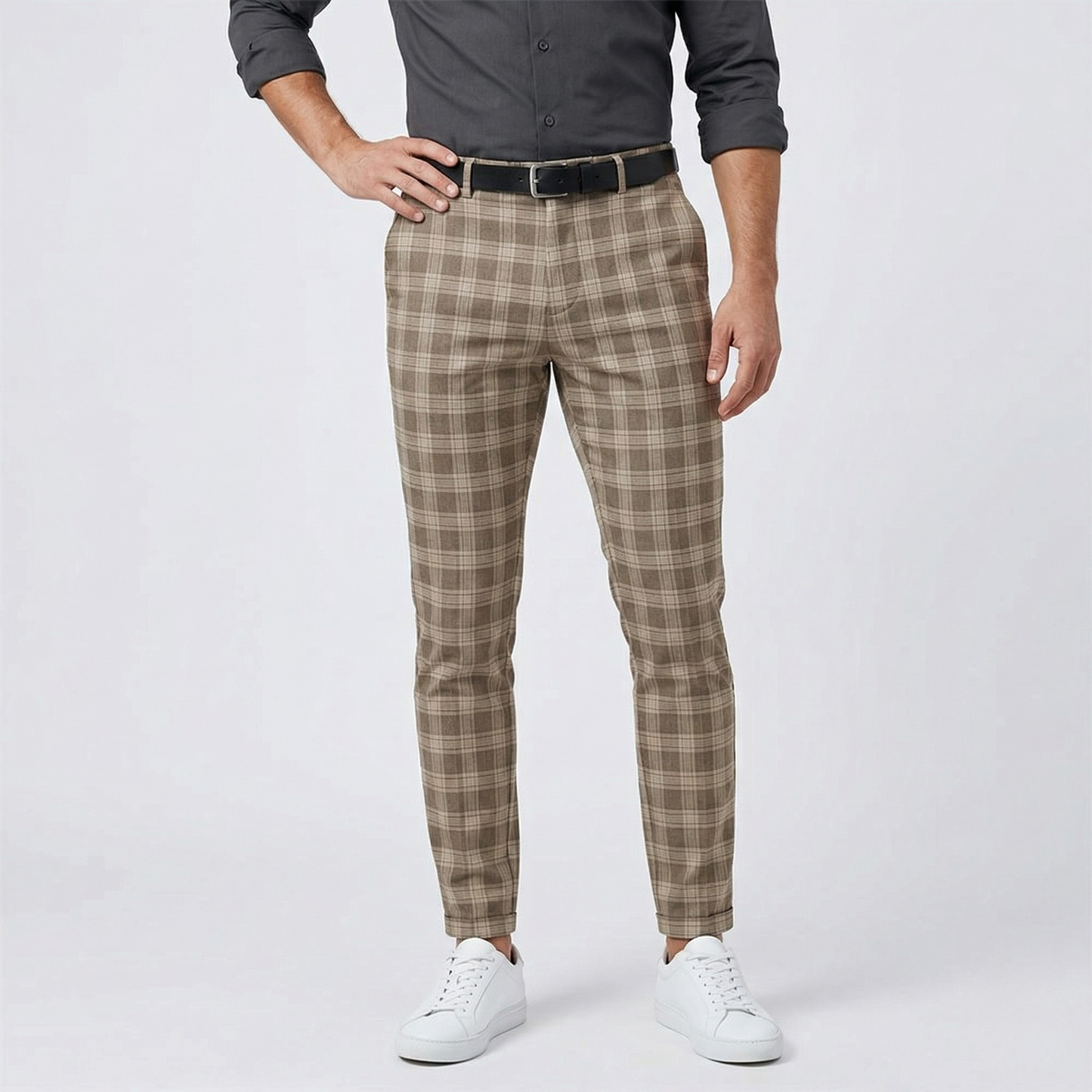Vibonanza | Slim Fit Heren Chino met Ruitenpatroon