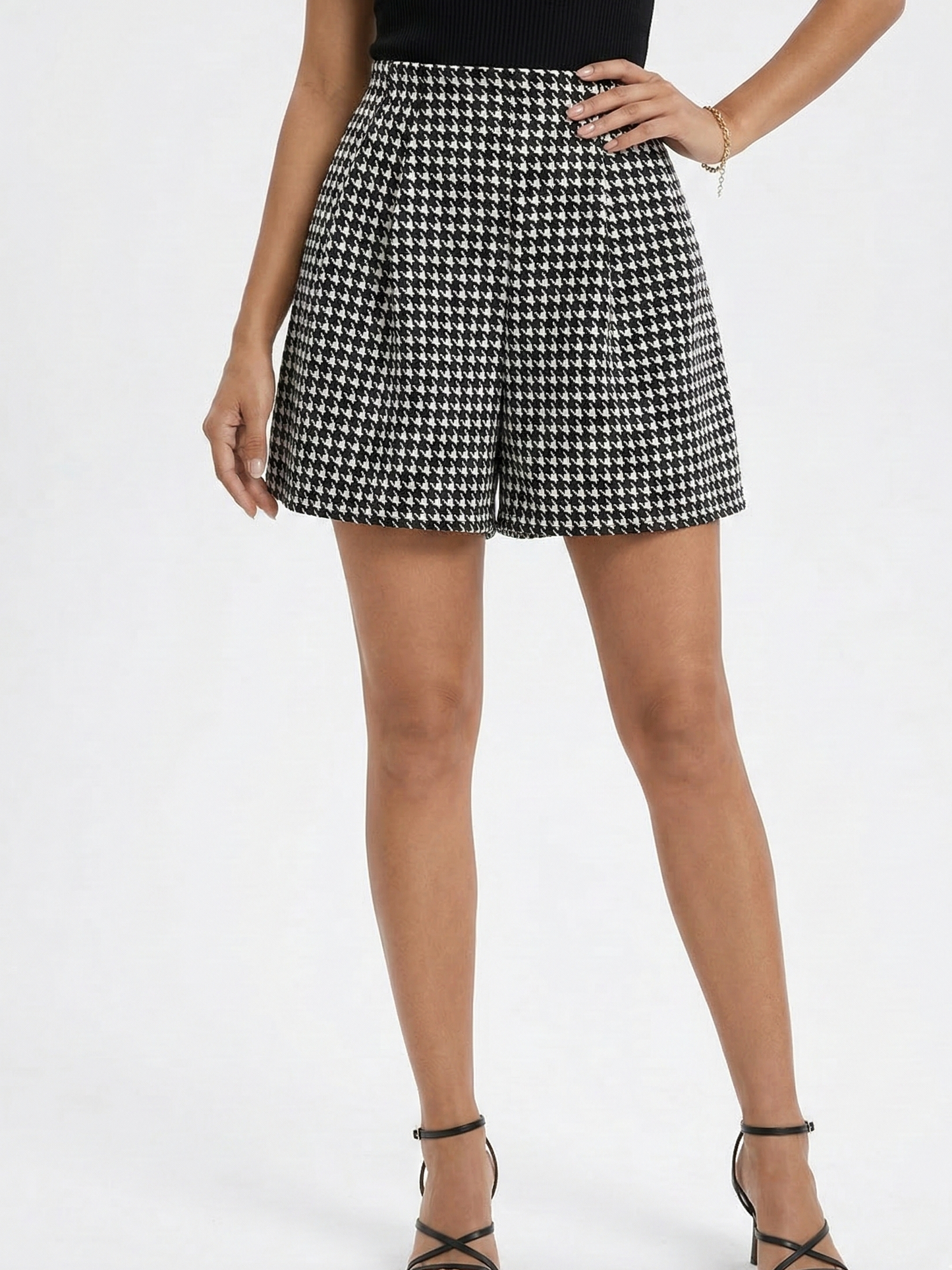 Vibonanza | Dames Shorts Hoge Taille Pied-de-Poule Print