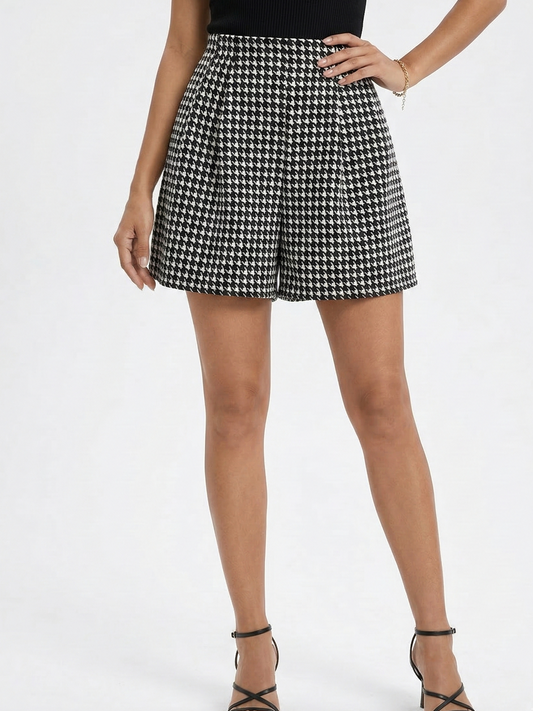 Vibonanza | Dames Shorts Hoge Taille Pied-de-Poule Print