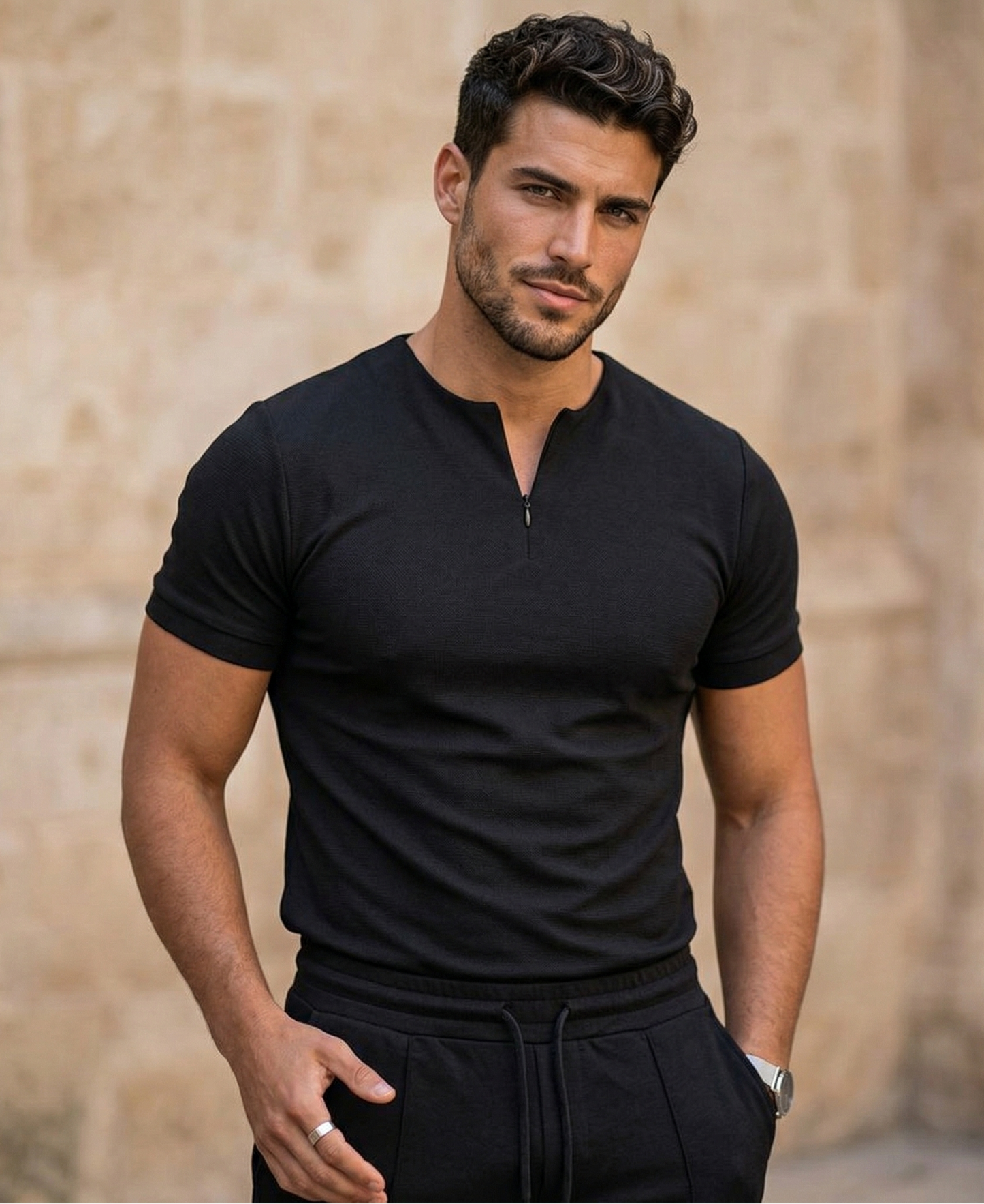 Vibonanza | Herenshirt met Korte Mouw en Ritssluiting
