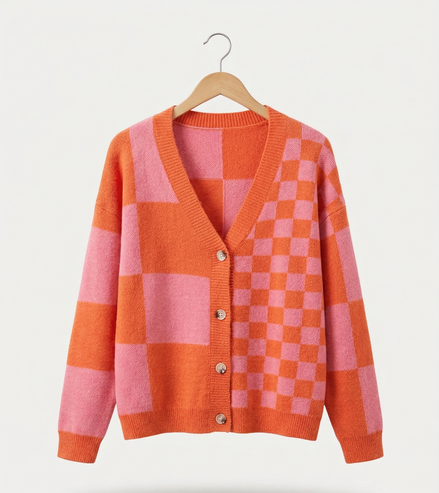 Vibonanza | Warme Damescardigan Oranje/roze Print