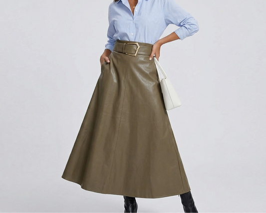 Vibonanza | Dames PU Leren Maxi Rok