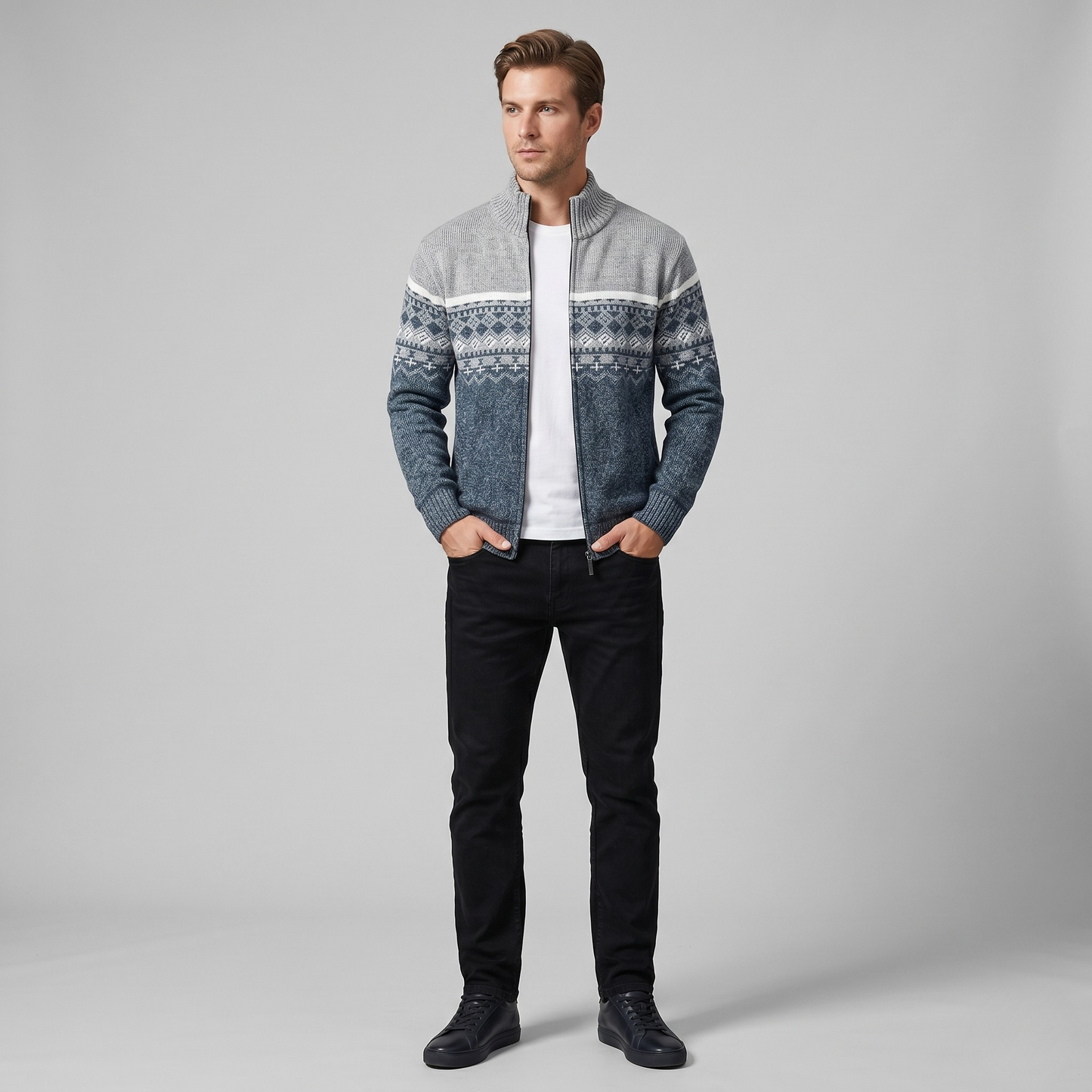 Vibonanza | Heren Vest Isolerend Denim Nordic Patroon