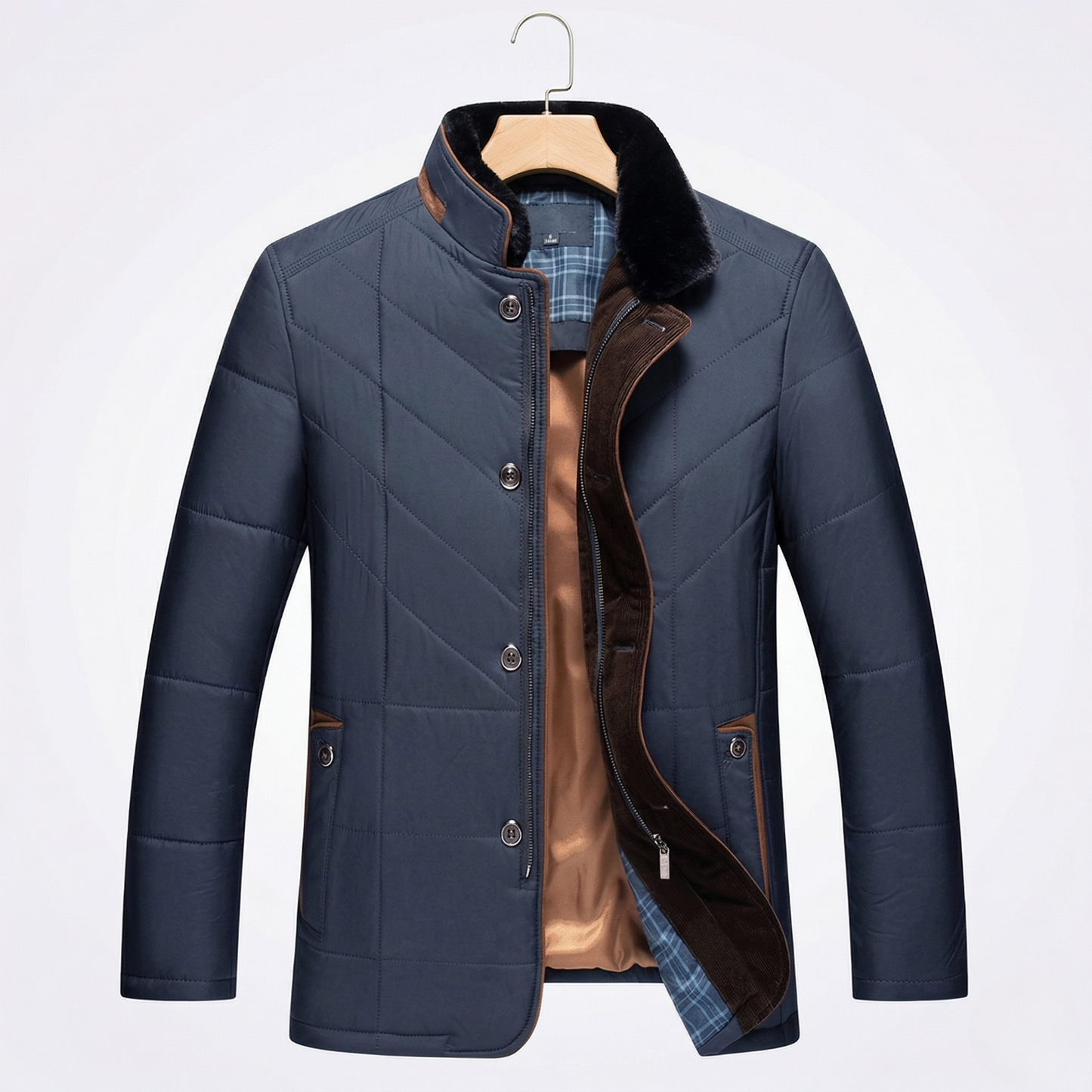 Vibonanza | Stijlvolle Gewatteerde Herenwinterjas Navy Blauw