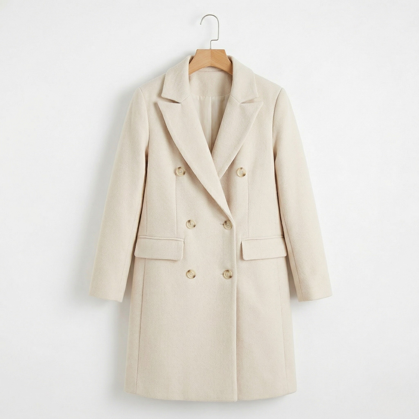 Vibonanza | Licht Beige Dubbelknoop Winterjas Dames