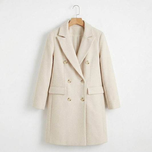 Vibonanza | Licht Beige Dubbelknoop Winterjas Dames