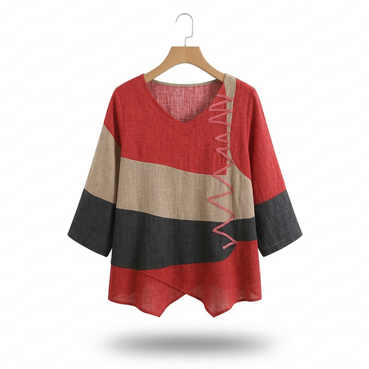 Vibonanza | Dames Blouse Kleurblok Driekwart Mouw