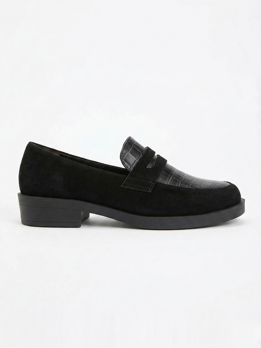 Vibonanza | Zwarte Leren Damesloafers Croc Patroon