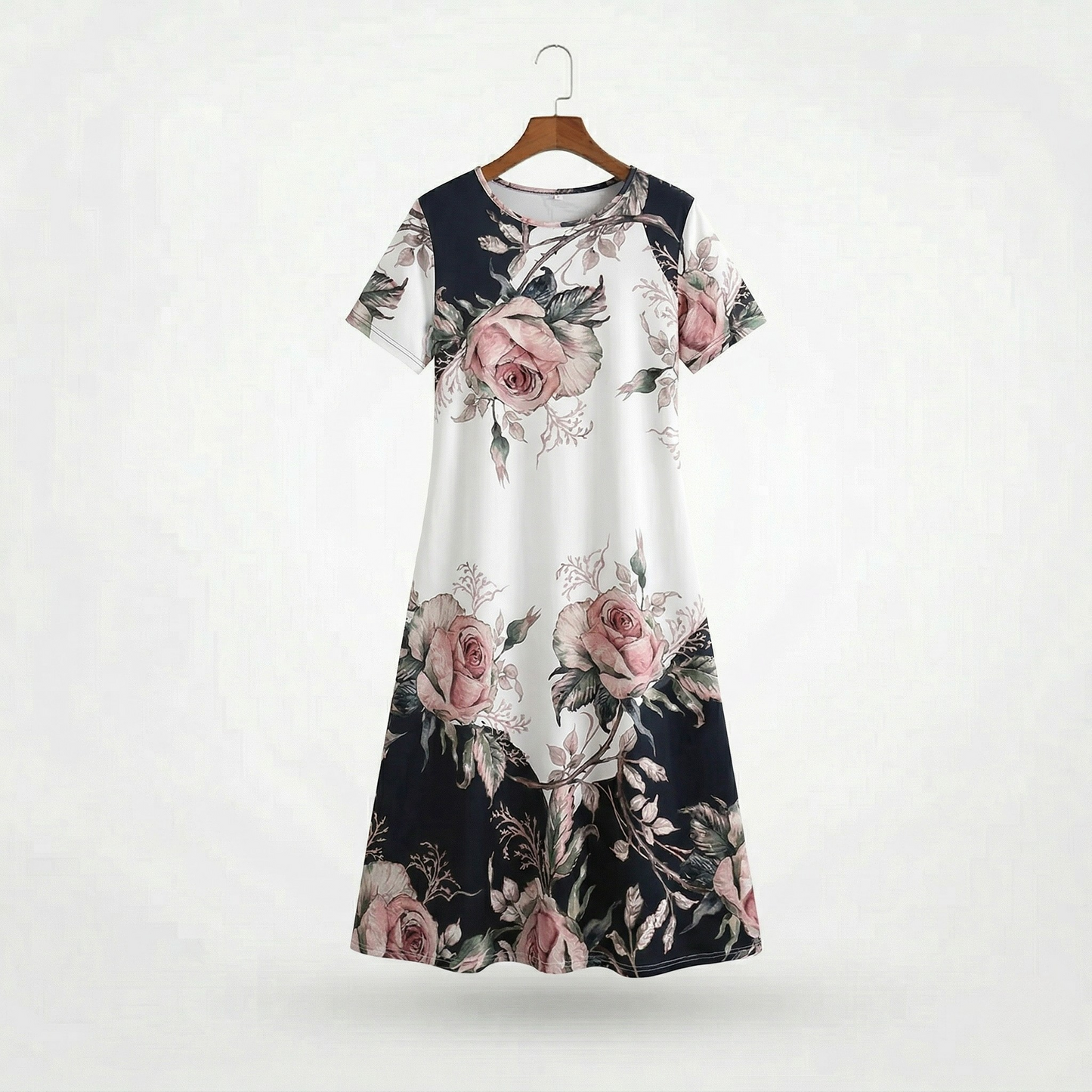 Vibonanza | Plus-Size Bloemenprint Maxi-Jurk met Korte Mouwen