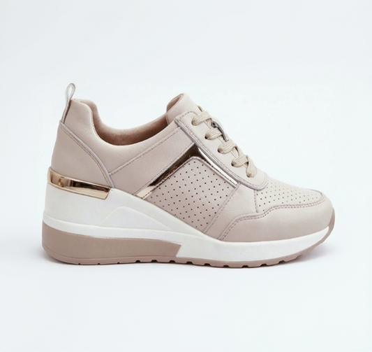 Orthopedische Sneakers Dames | Comfortabele Sleehak | Ademend Design | Modieuze Wedge Schoen | Beige Kleur