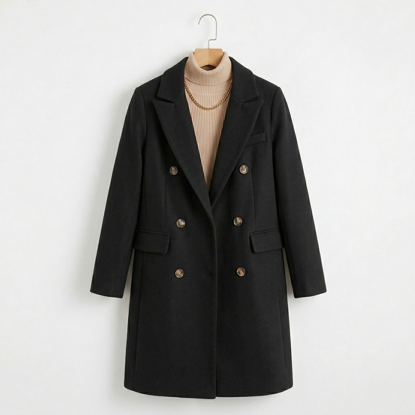Vibonanza | Dames Lange Zwarte Elegante Mantel