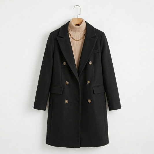 Vibonanza | Dames Lange Zwarte Elegante Mantel
