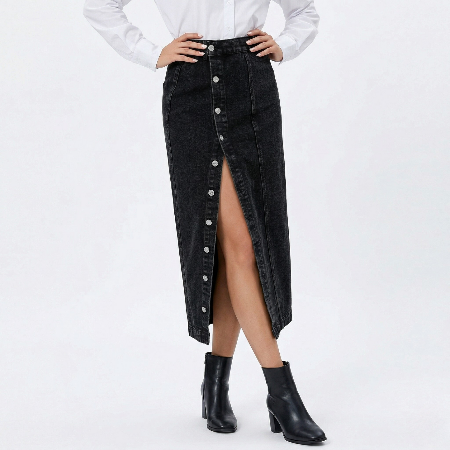 Vibonanza | Dames Zwarte Denim A-lijn Rok