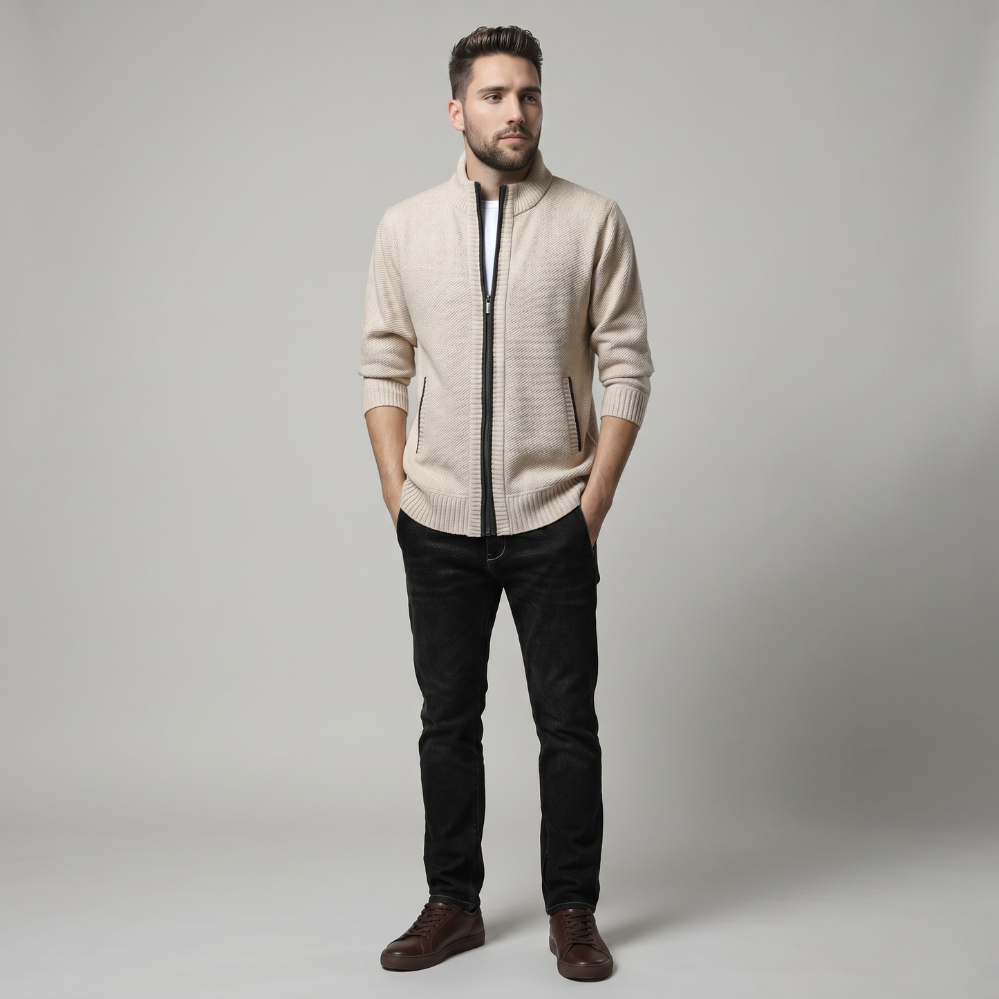 Vibonanza | Elegant Herenvest met Opstaande Kraag