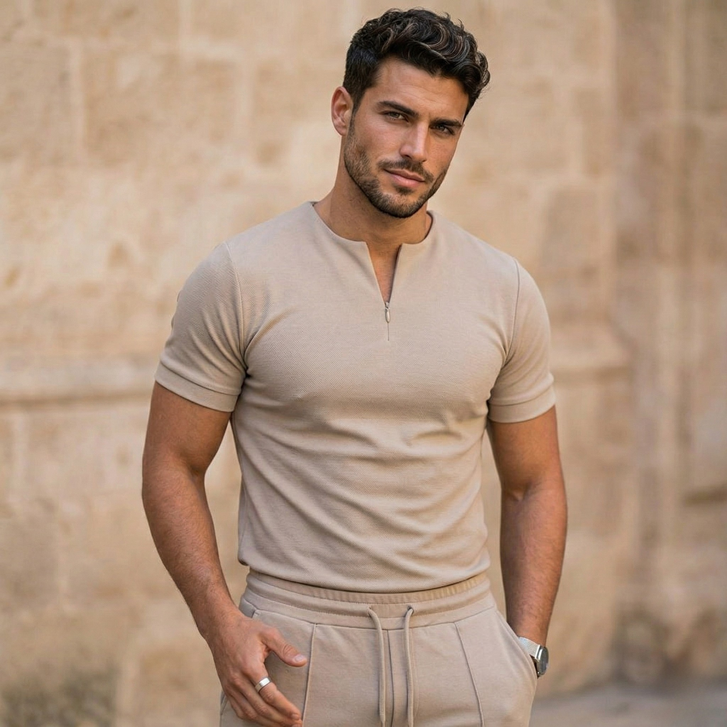 Vibonanza | Herenshirt met Korte Mouw en Ritssluiting