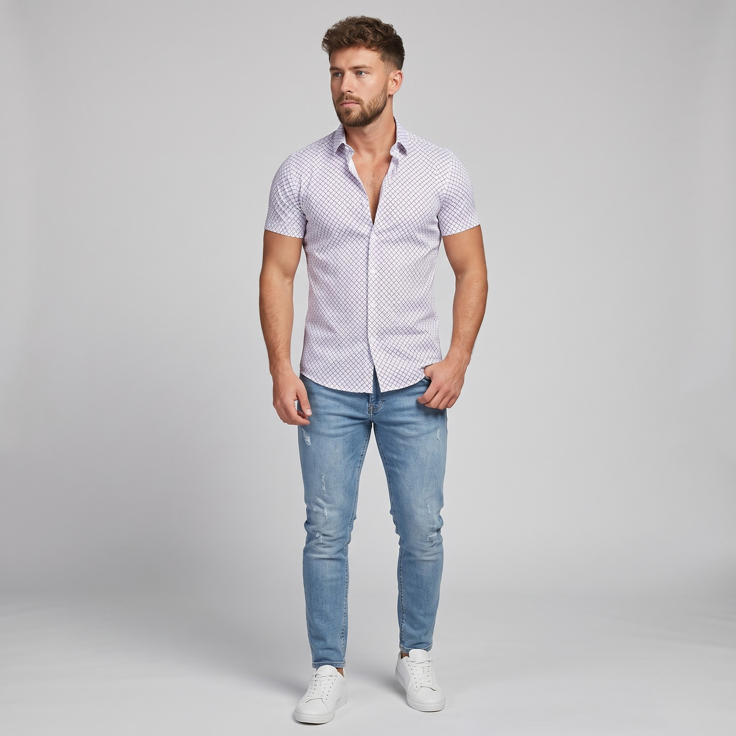 Vibonanza | Heren Overhemd Korte Mouw Dot Patroon