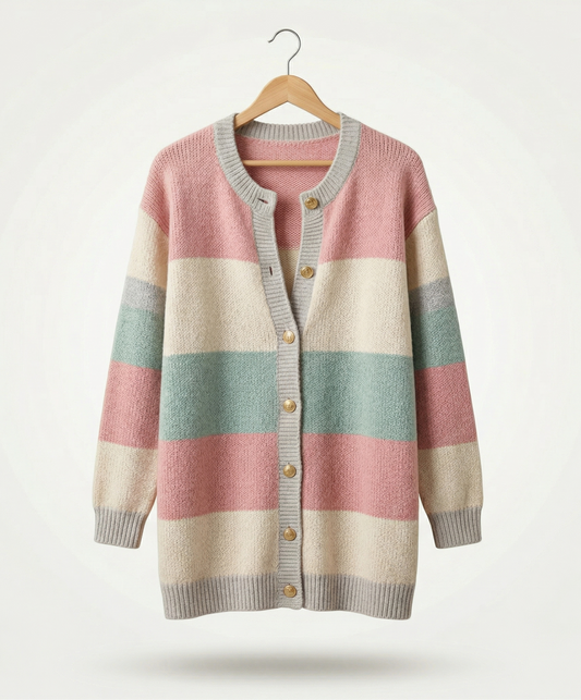 Vibonanza | Dames Lang Vest Pastel Streep