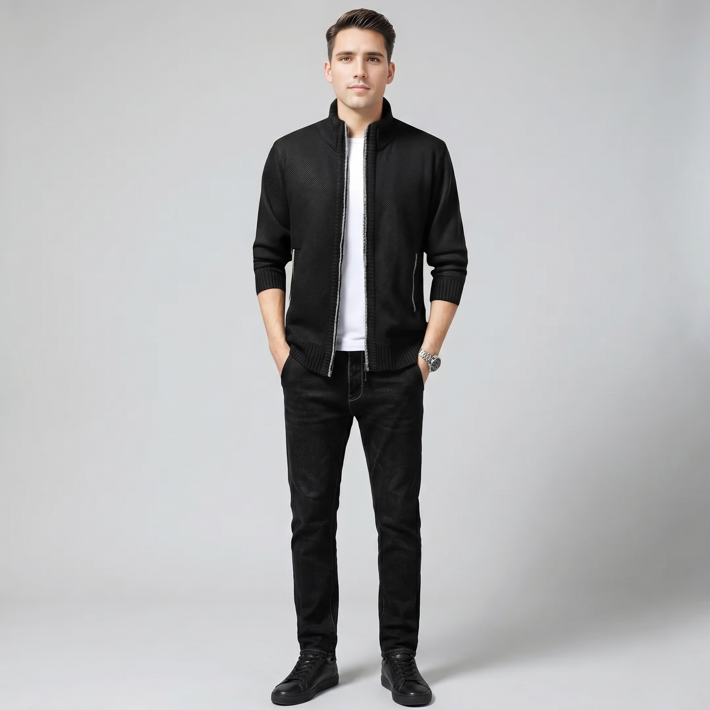 Vibonanza | Elegant Herenvest met Opstaande Kraag